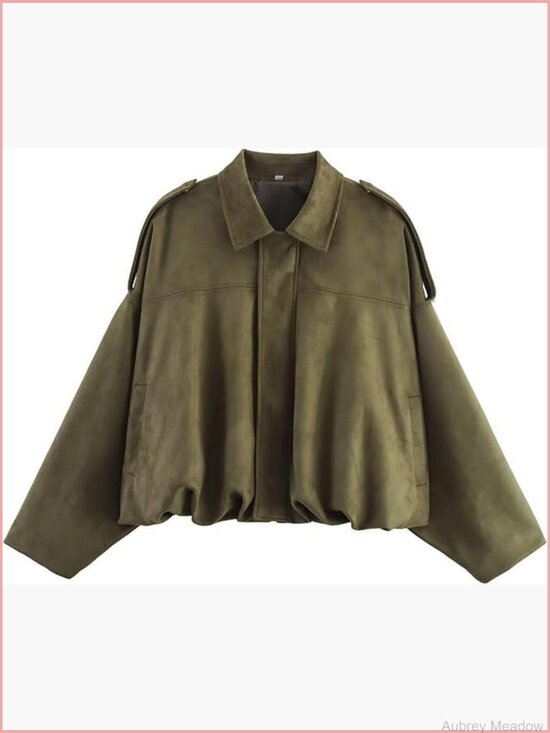 Jackets & Blazers - Faux Suede Bomber Jacket Oversized Long Sleeve Lapel Pilot Coat Casual
